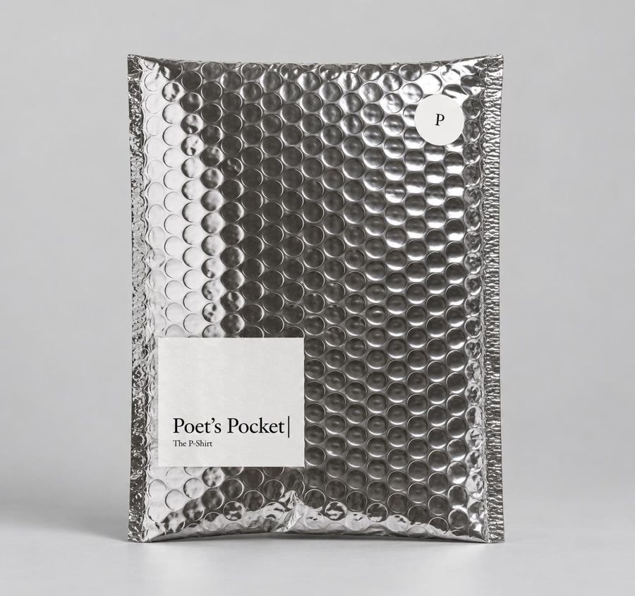 envelope metálico de plástico bolha com etiqueta branca Poet's Pocket, The P-Shirt
